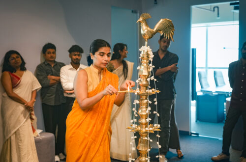 Sapna Seneviratne lighting the traditional oil lamp at the opening of Publicis Groupe Sri Lanka’s office.